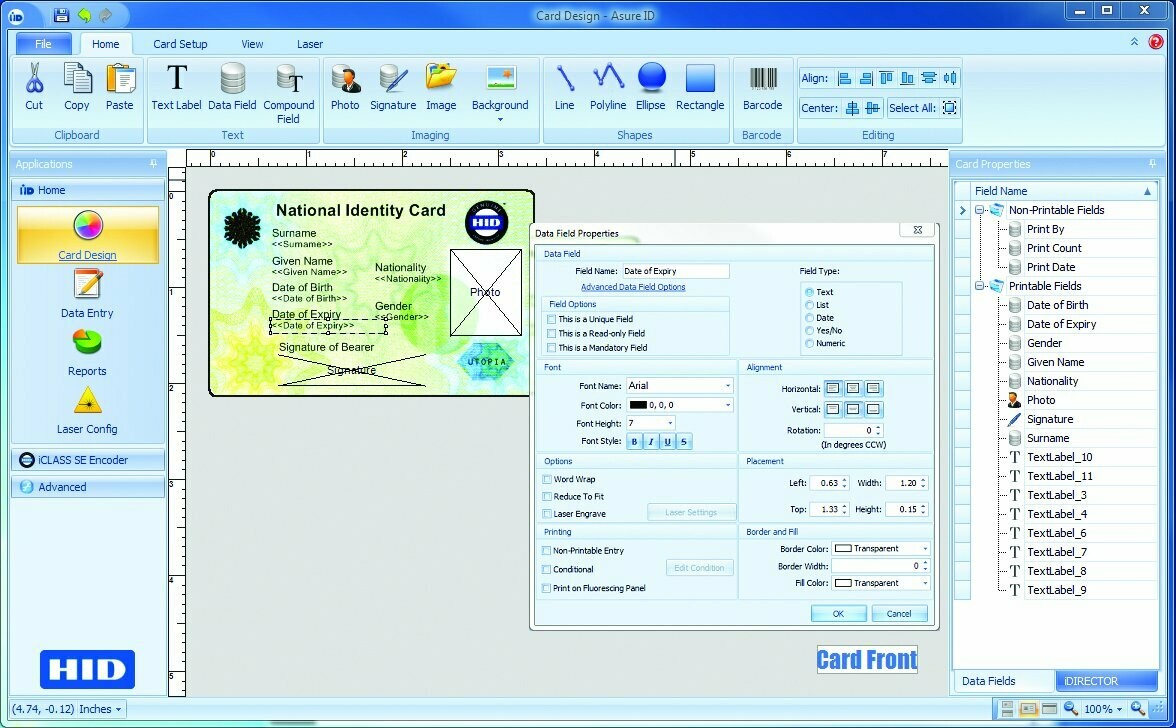 Asure ID 7 Solo Edition - card design interface