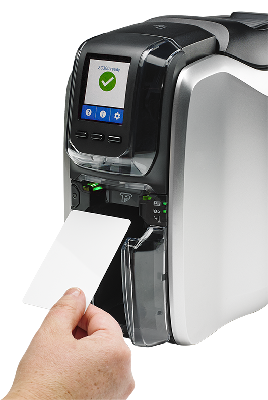Zebra ZC300 single-sided printer - card output detail